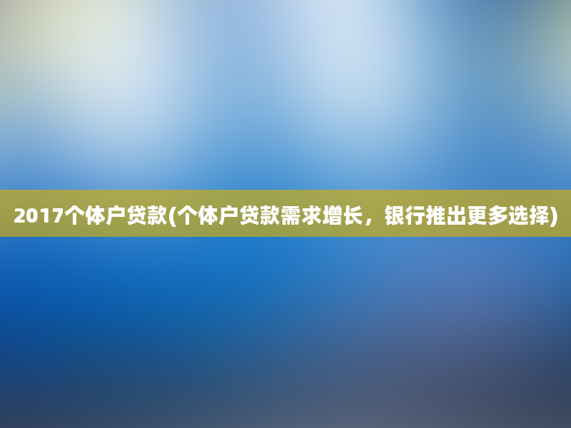 2017个体户贷款(个体户贷款需求增长，银行推出更多选择)